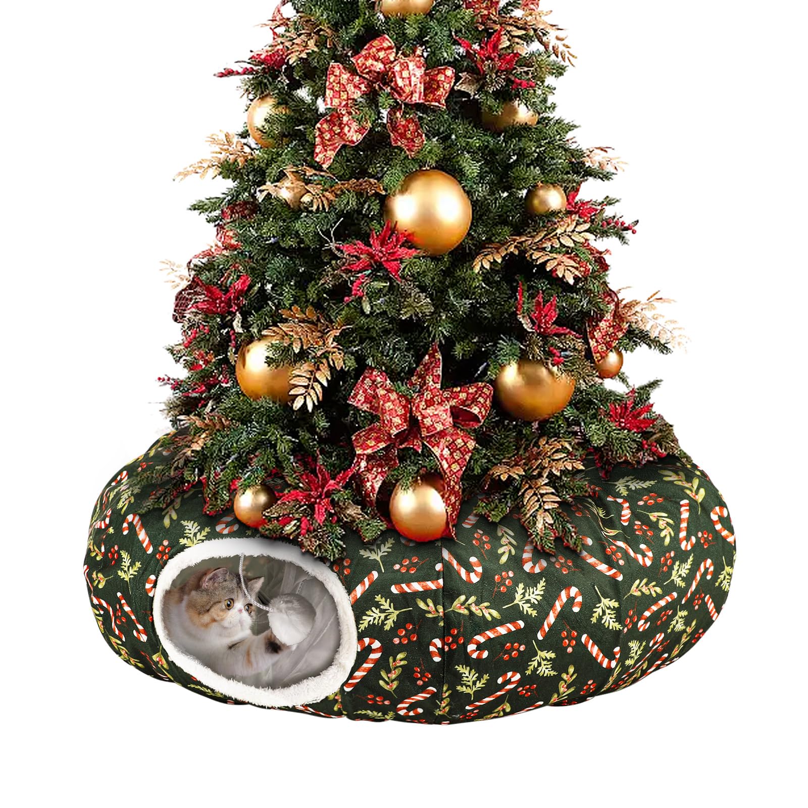 Lonepetu Cat Tunnel Under Christmas Tree offers a festive play nook for indoor cats.