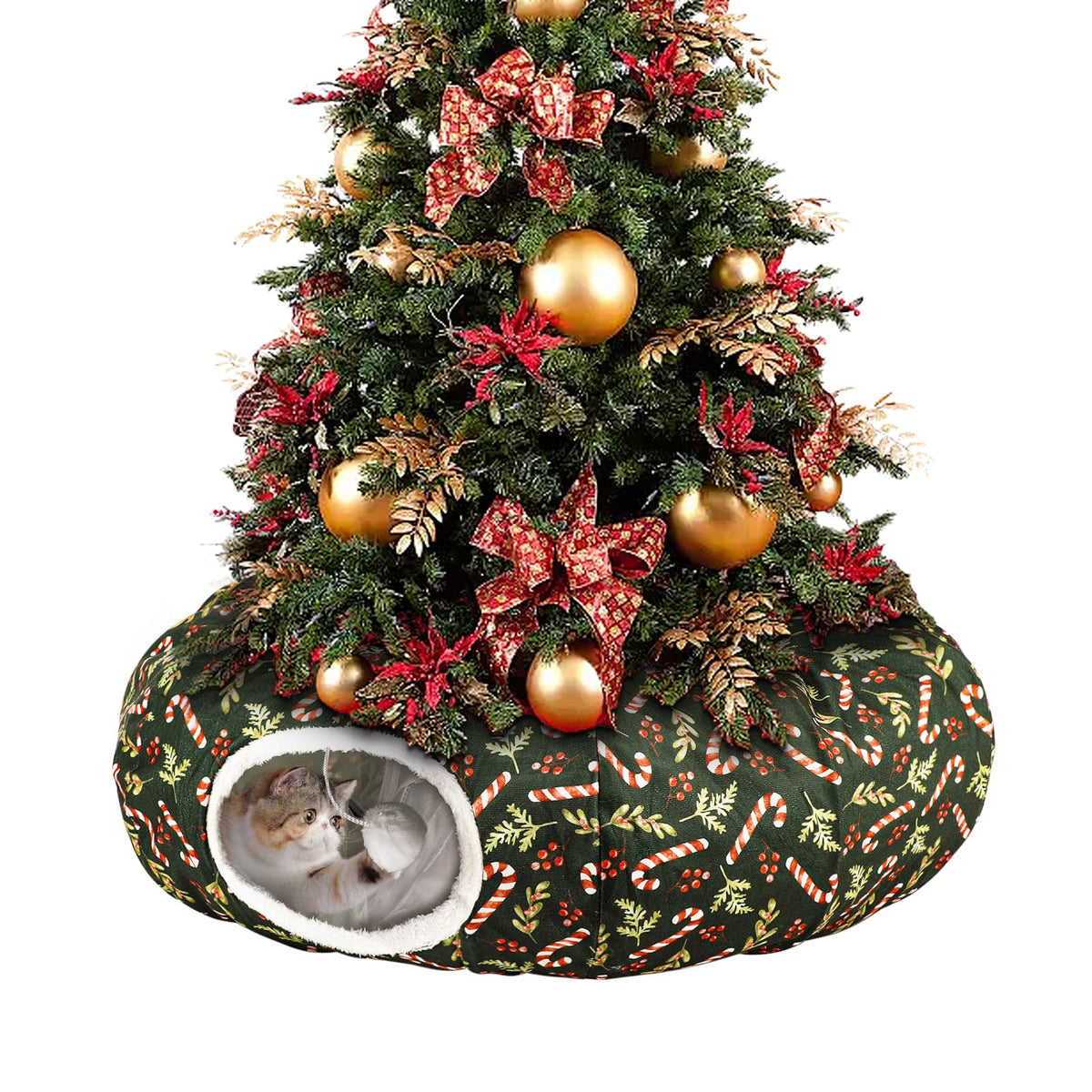 Lonepetu Cat Tunnel Under Christmas Tree offers a festive play nook for indoor cats.
