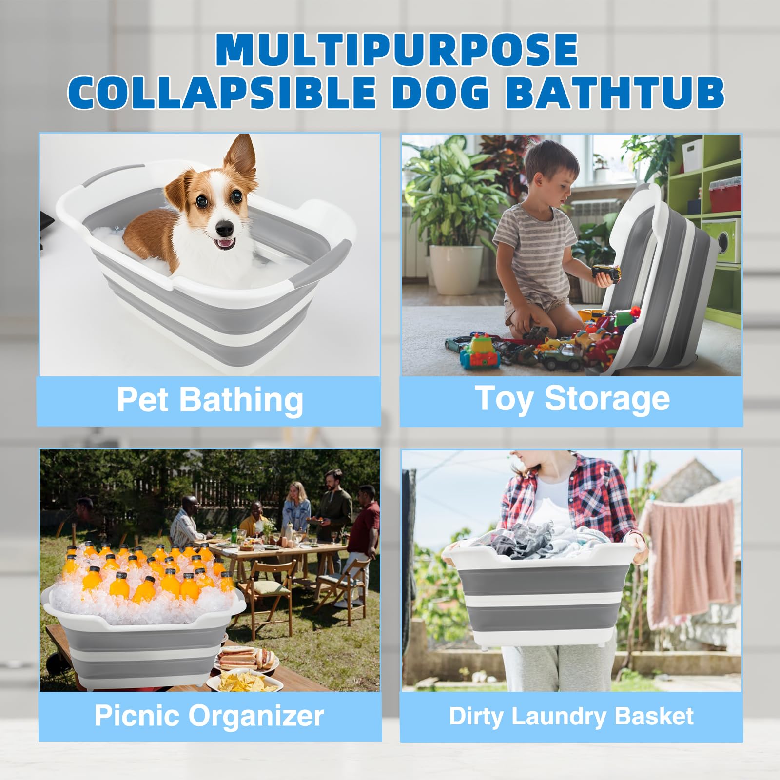 Lonepetu folded dog bath tub storage for compact spaces.