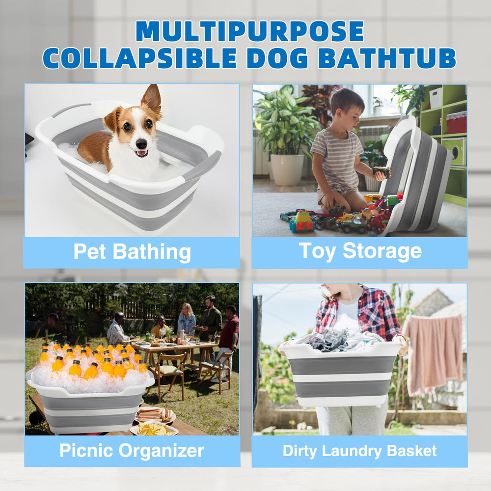 Lonepetu folded dog bath tub storage for compact spaces.