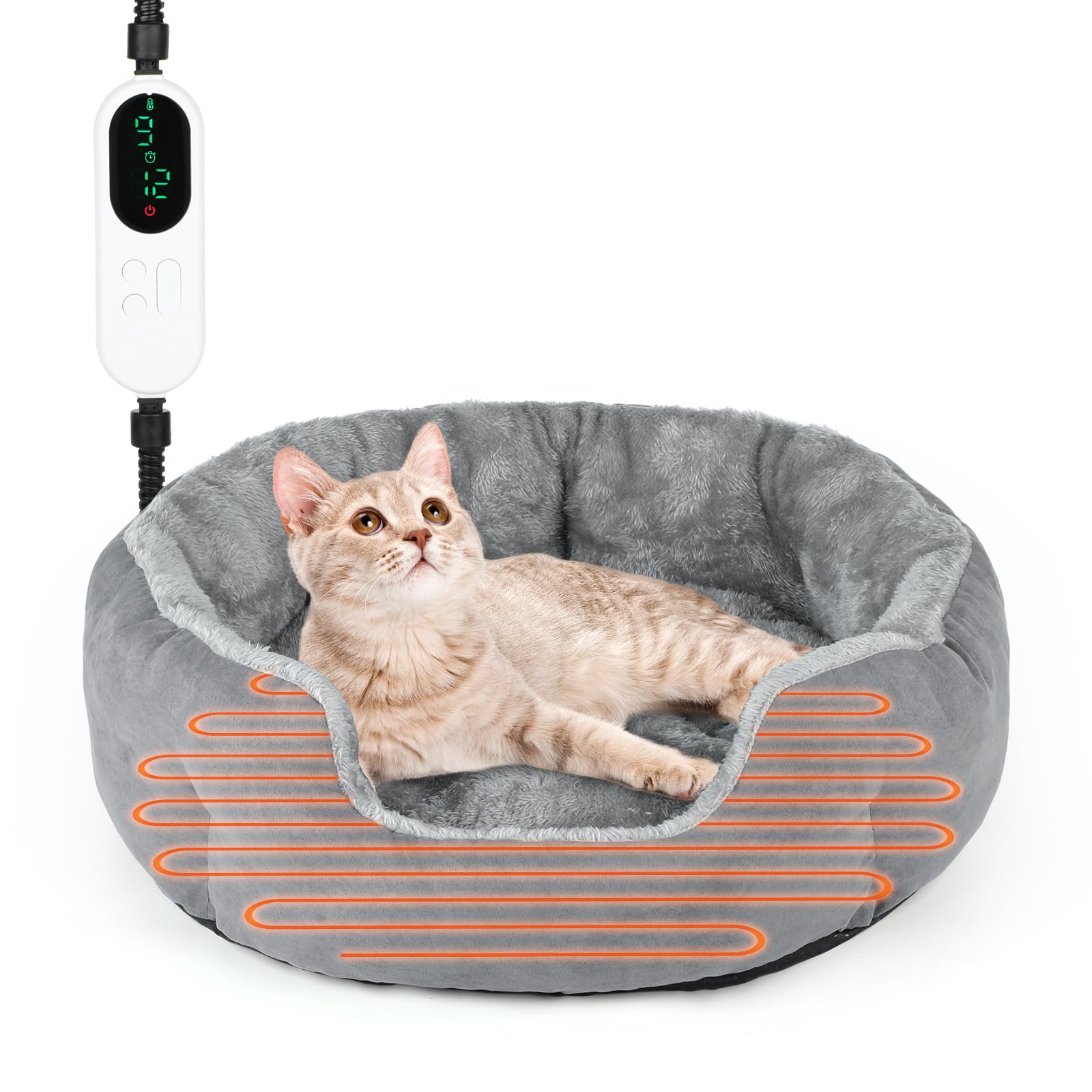 Lonepetu heated cat bed with an 18.5-inch round surface for cozy indoor warmth.