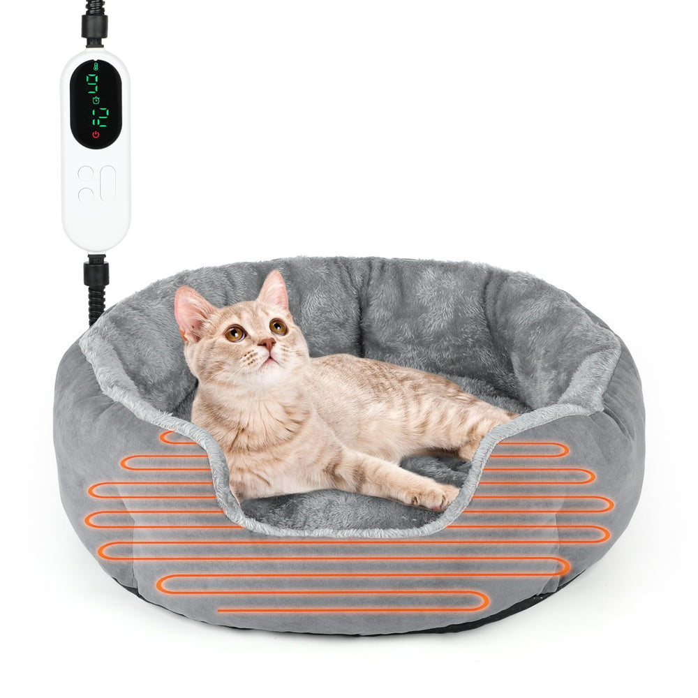 Lonepetu heated cat bed with an 18.5-inch round surface for cozy indoor warmth.