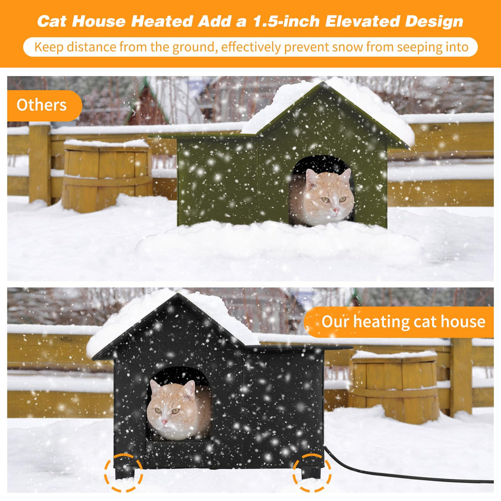 Lonepetu heated-cat-house dual-exit-doors with curtains for safe, versatile access