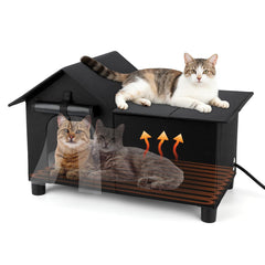 Lonepetu outdoor heated cat house front view shows weatherproof shelter for cold months.