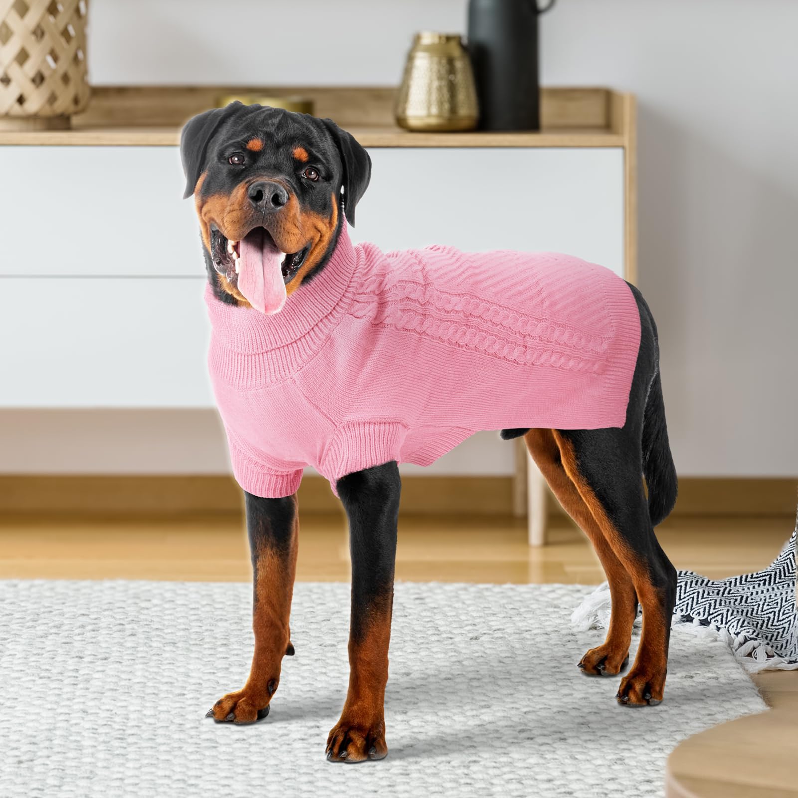 Lonepetu pink 2XL dog sweater suits large breeds like Lab/Doberman for warmth.
