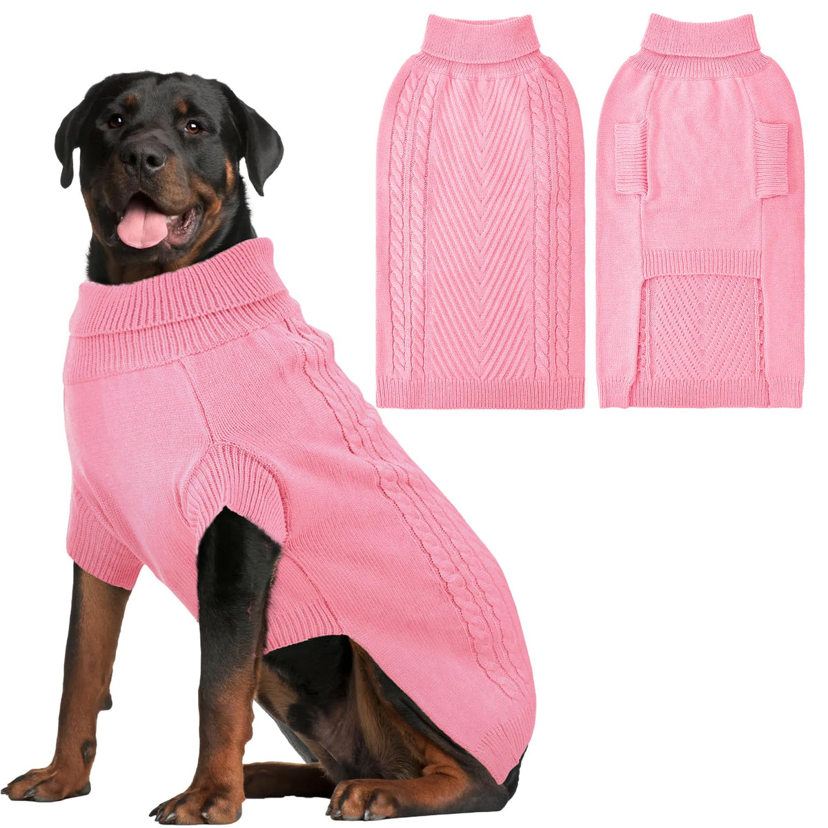 Lonepetu pink 2XL dog sweater front view provides cozy warmth for large breeds.