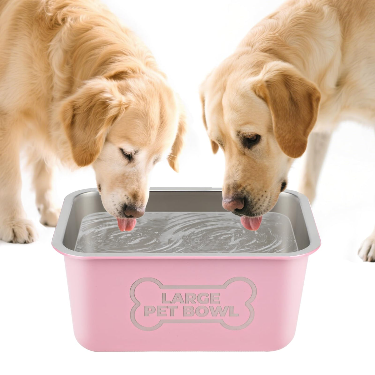 Lonepetu pink 3-gallon dog water bowl in action shows ample hydration for large breeds.