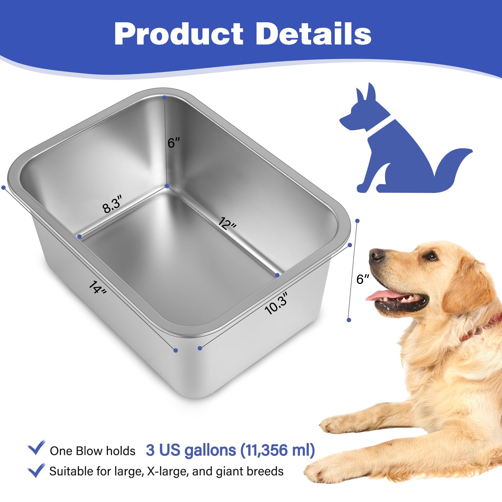 Lonepetu 3-gallon side-view water bowl highlights spill-resistant wide opening.