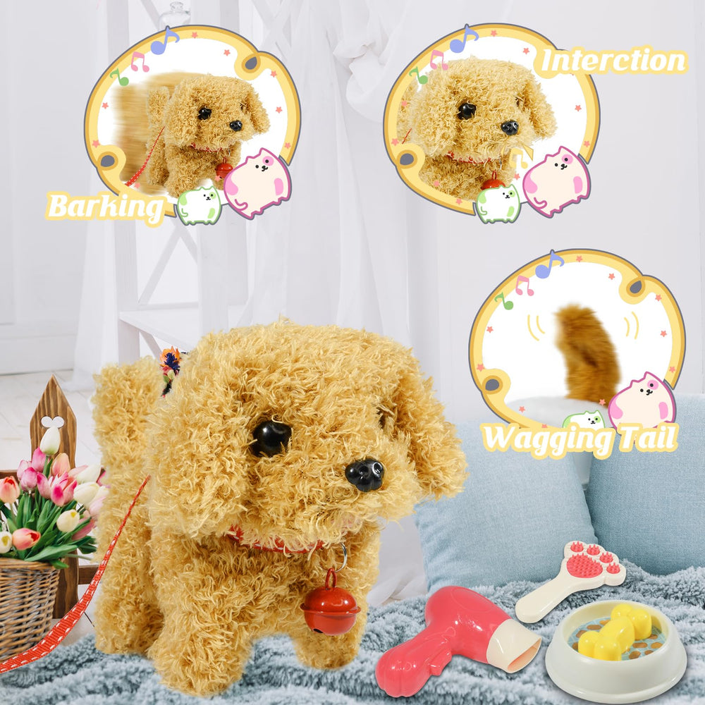 Lonfypeng dog toy with leash enables pretend walks.