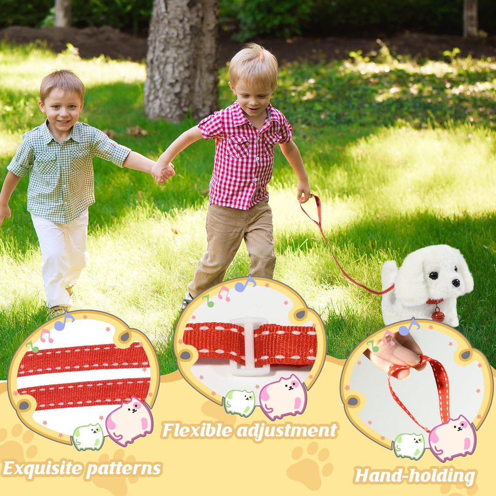 lonfypeng plush toy dog leash setup shows how to attach the leash for pretend ownership