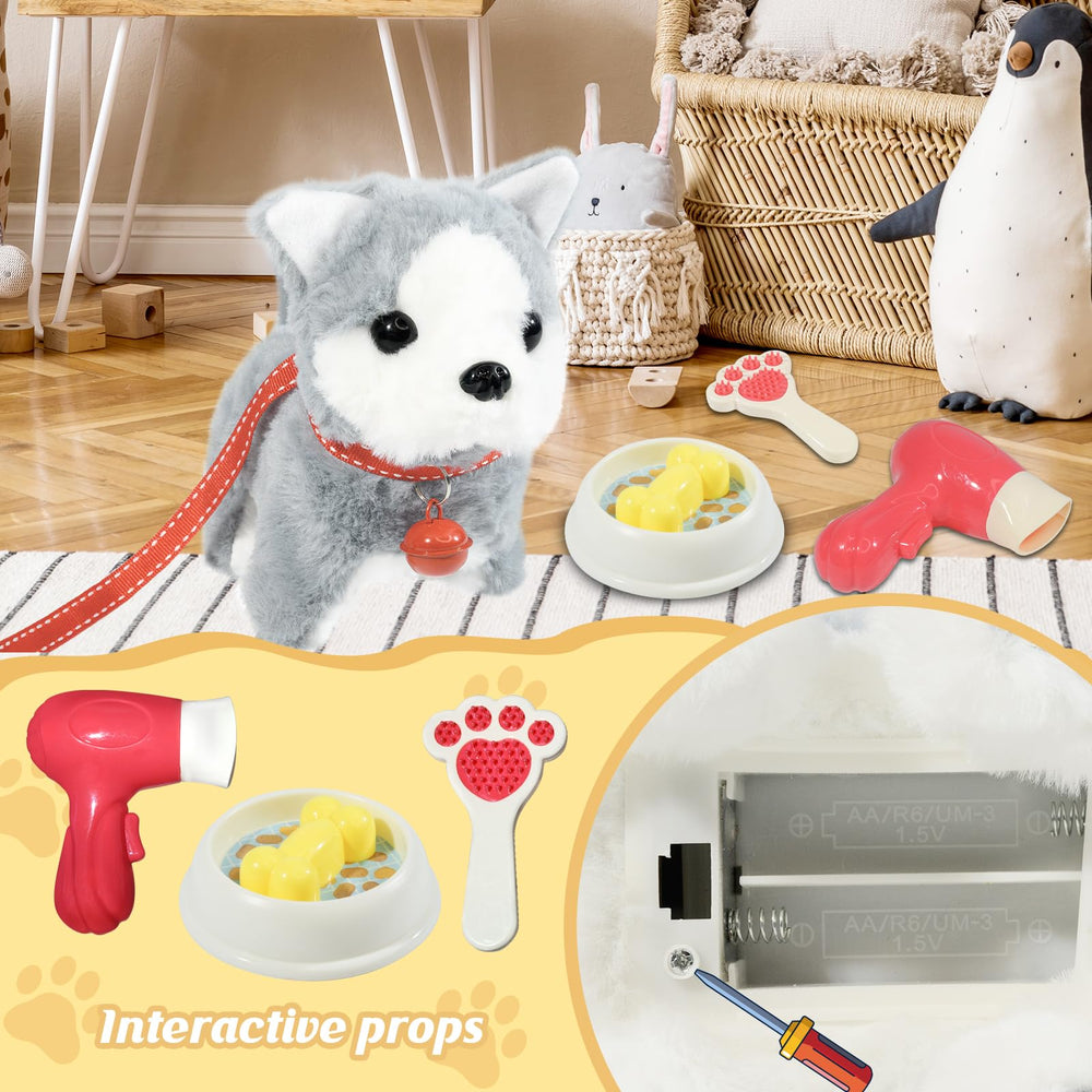 Lonfypeng plush dog toy head-pat reaction enhances interactive moments.