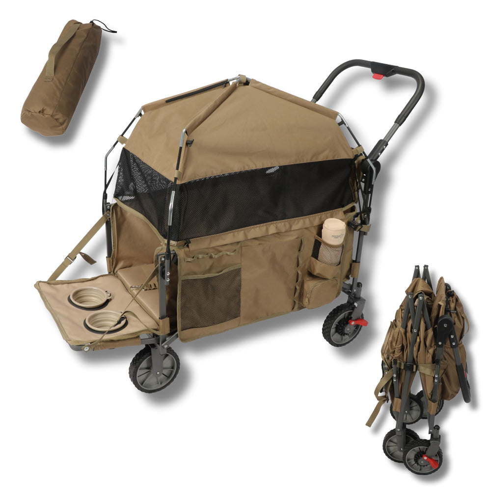LONGDOG IMPRESSIONS Foldable Pet Wagon side view with all-terrain wheels for smooth travel.