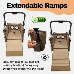 LONGDOG IMPRESSIONS Wagon storage compartments organize collapsible bowls and essentials.