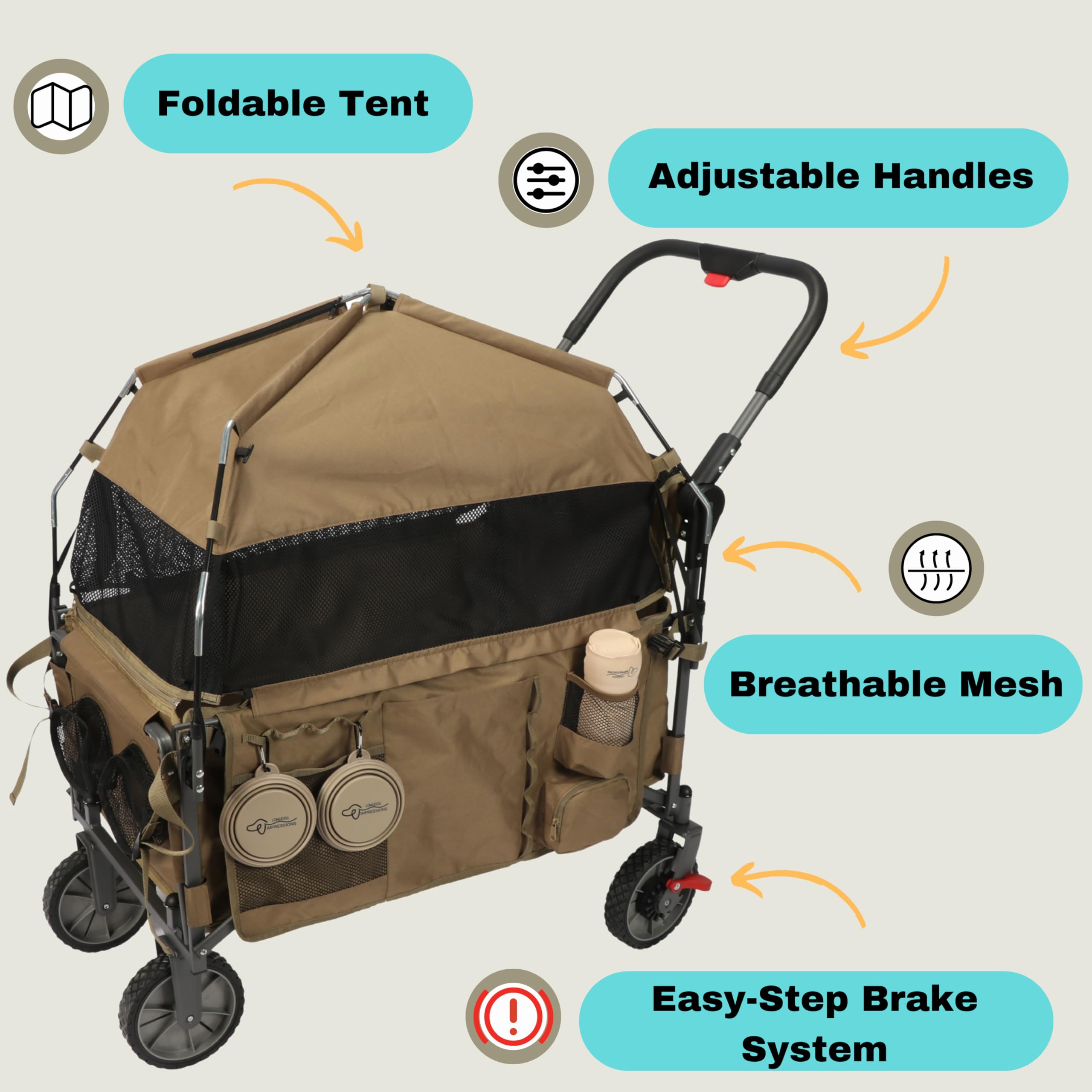 LONGDOG IMPRESSIONS Pet Wagon tent removed showing shade option for pets.