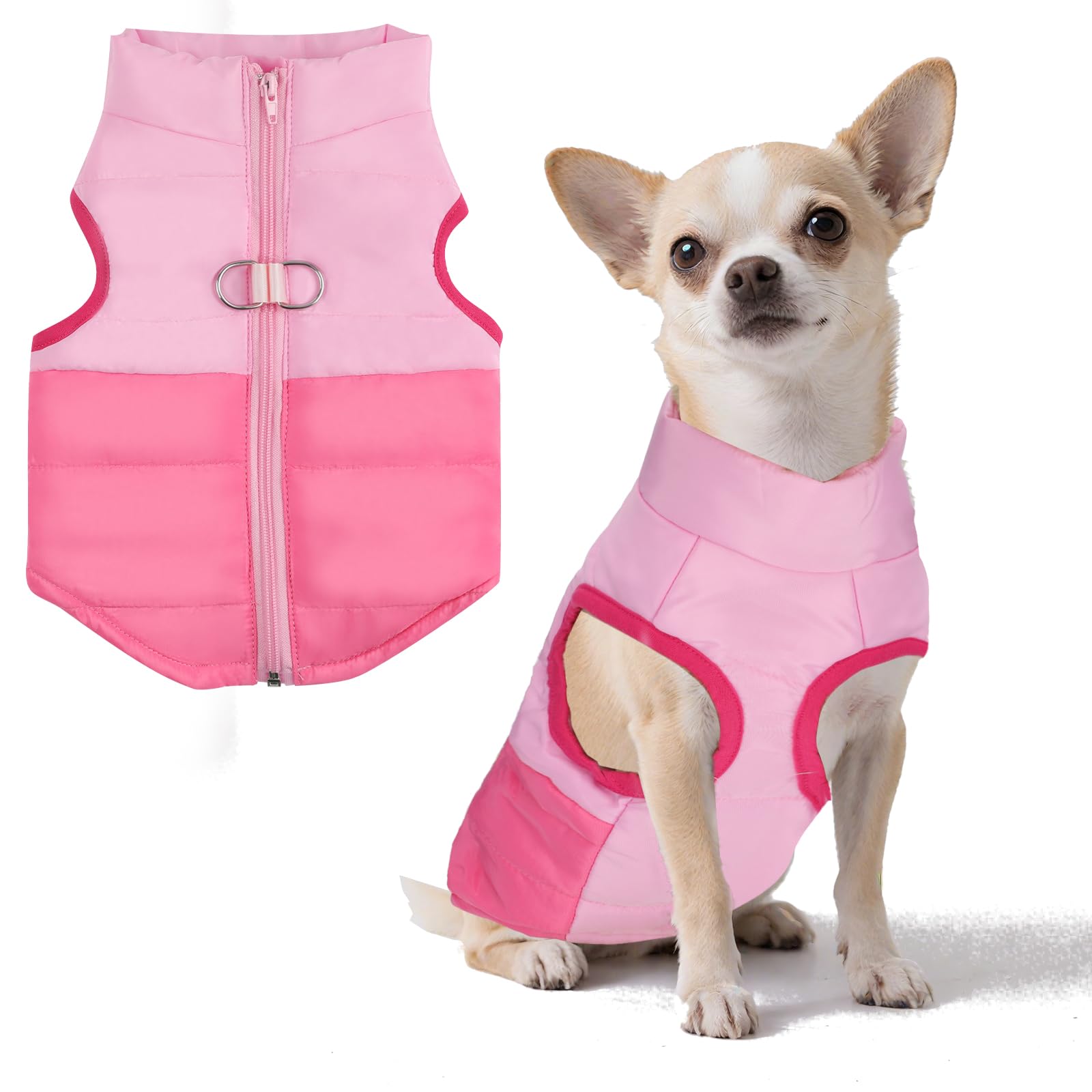 LONTEPET rose-red dog coat shows zipper closure for quick on/off