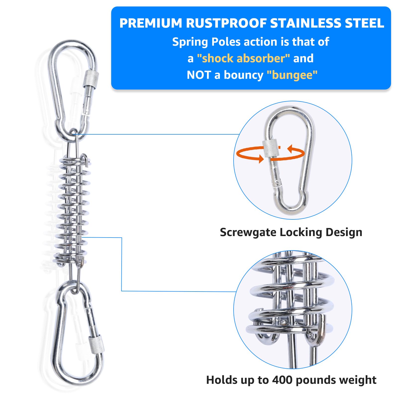 LOOBANI chrome-plated spring with clips withstands constant tugging for aggressive chewers.