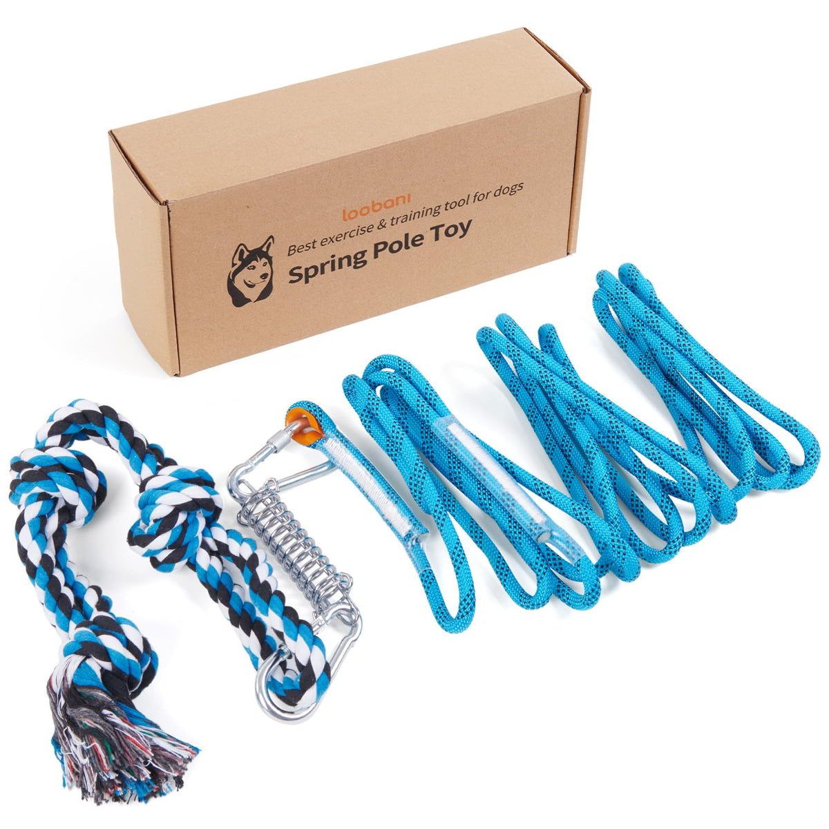 LOOBANI Spring Pole Toy tree setup for easy outdoor installation and active play.