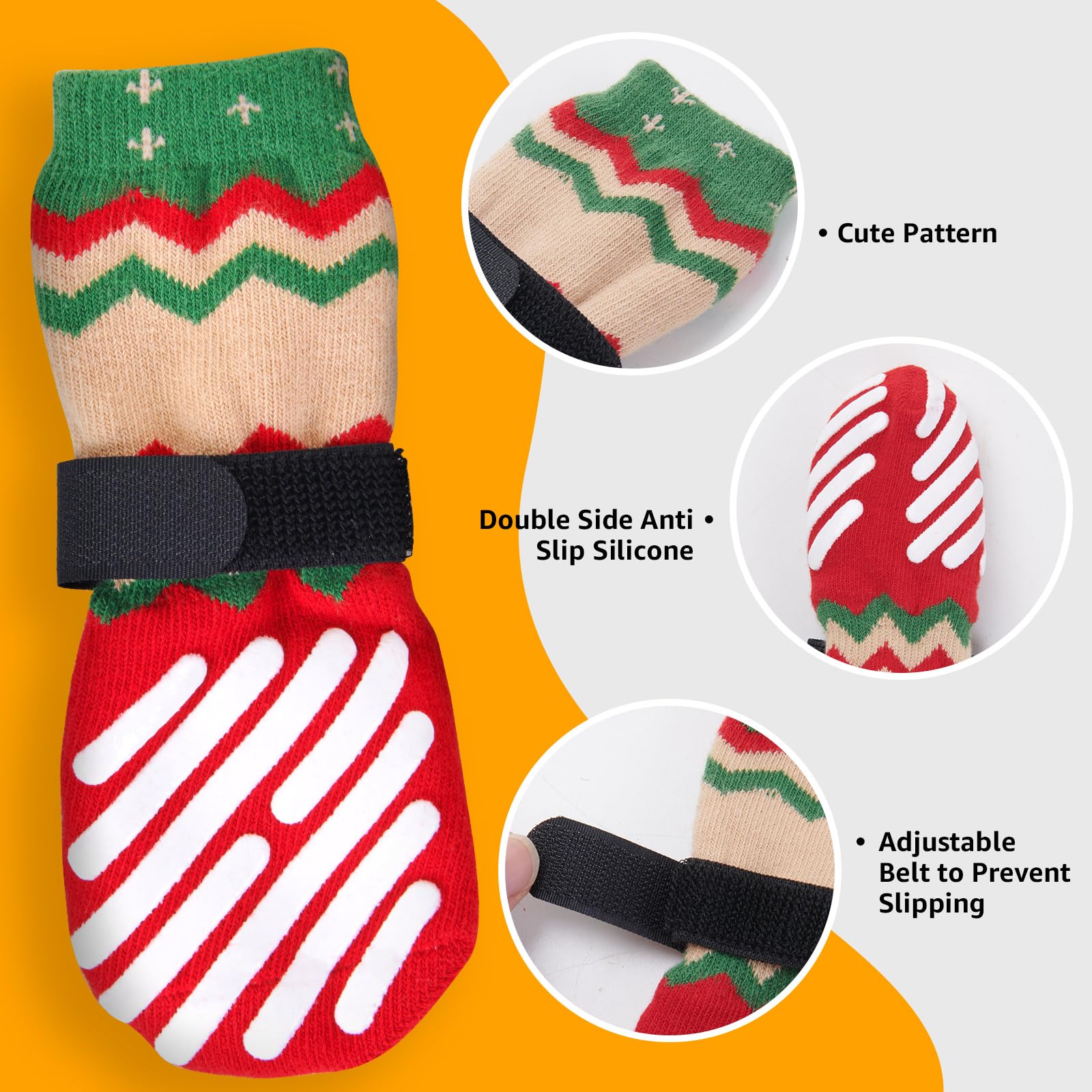 Conjunto LOOBANI de 4 calcetines para perros, confort suave para uso interior diario.