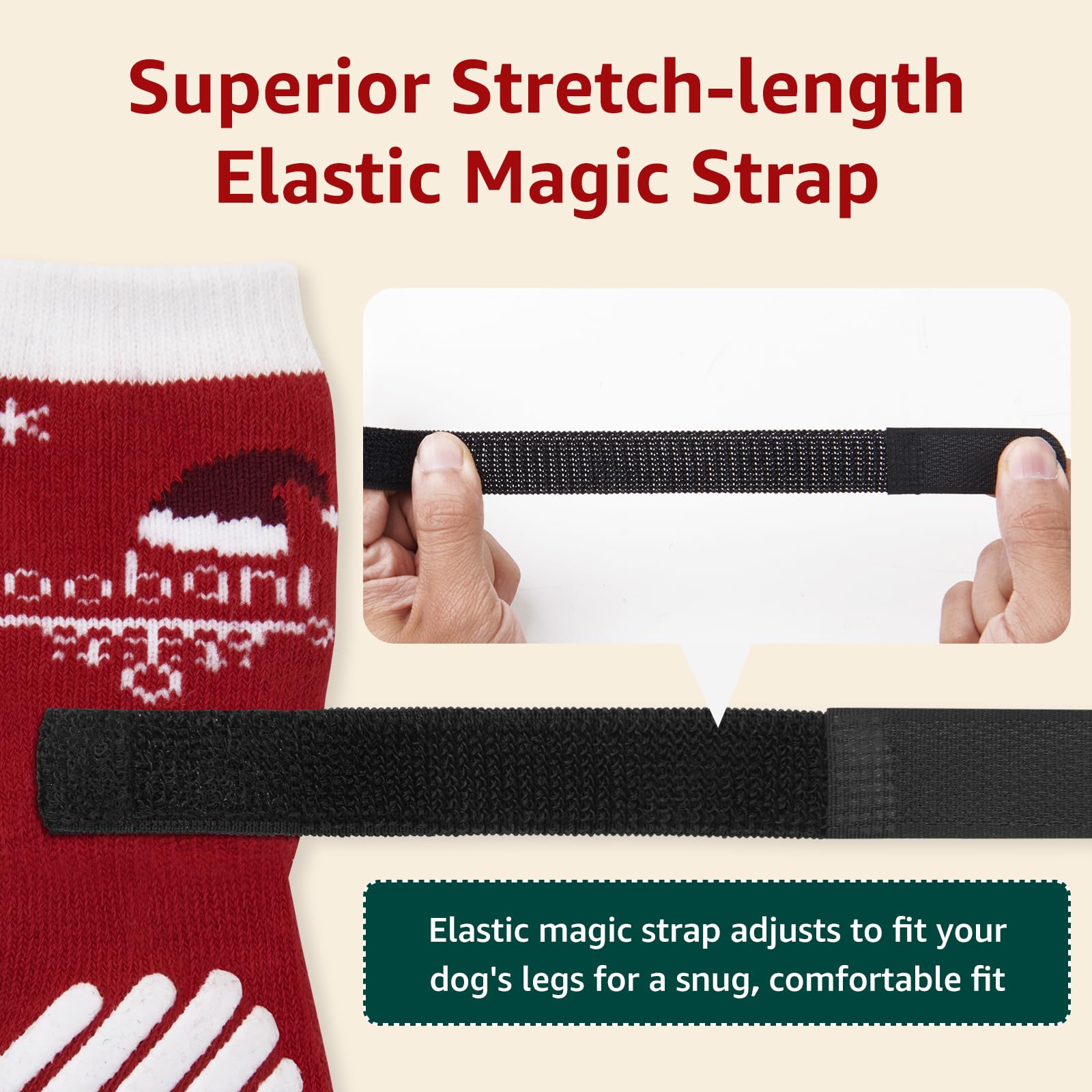 LOOBANI Christmas dog socks grip detail emphasizes three-layer traction for seasonal wear.
