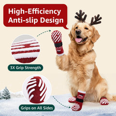 LOOBANI Christmas dog socks with Velcro straps show secure, adjustable fastening.