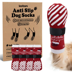 LOOBANI Christmas double-side anti-slip dog socks on hardwood floors showing secure traction for confident steps.