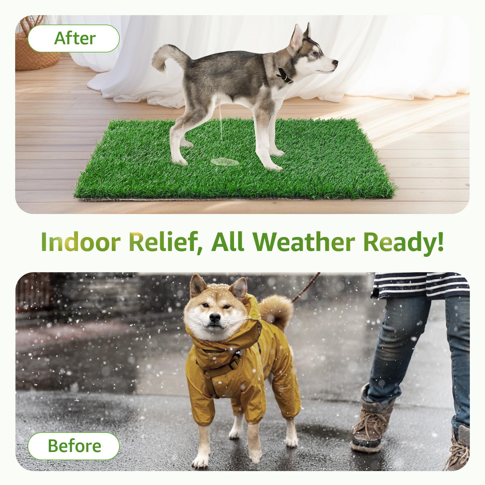 LOOBANI dog grass pad odor-control close-up notes built-in backing reduces smells