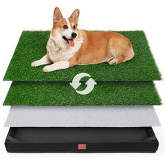 LOOBANI dog grass pad tray 19x24 inches demonstrates compact potty training setup.