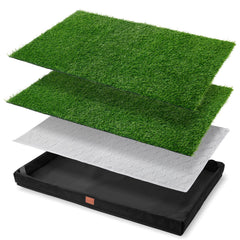 LOOBANI dog grass pad with tray, front view, portable potty training solution.