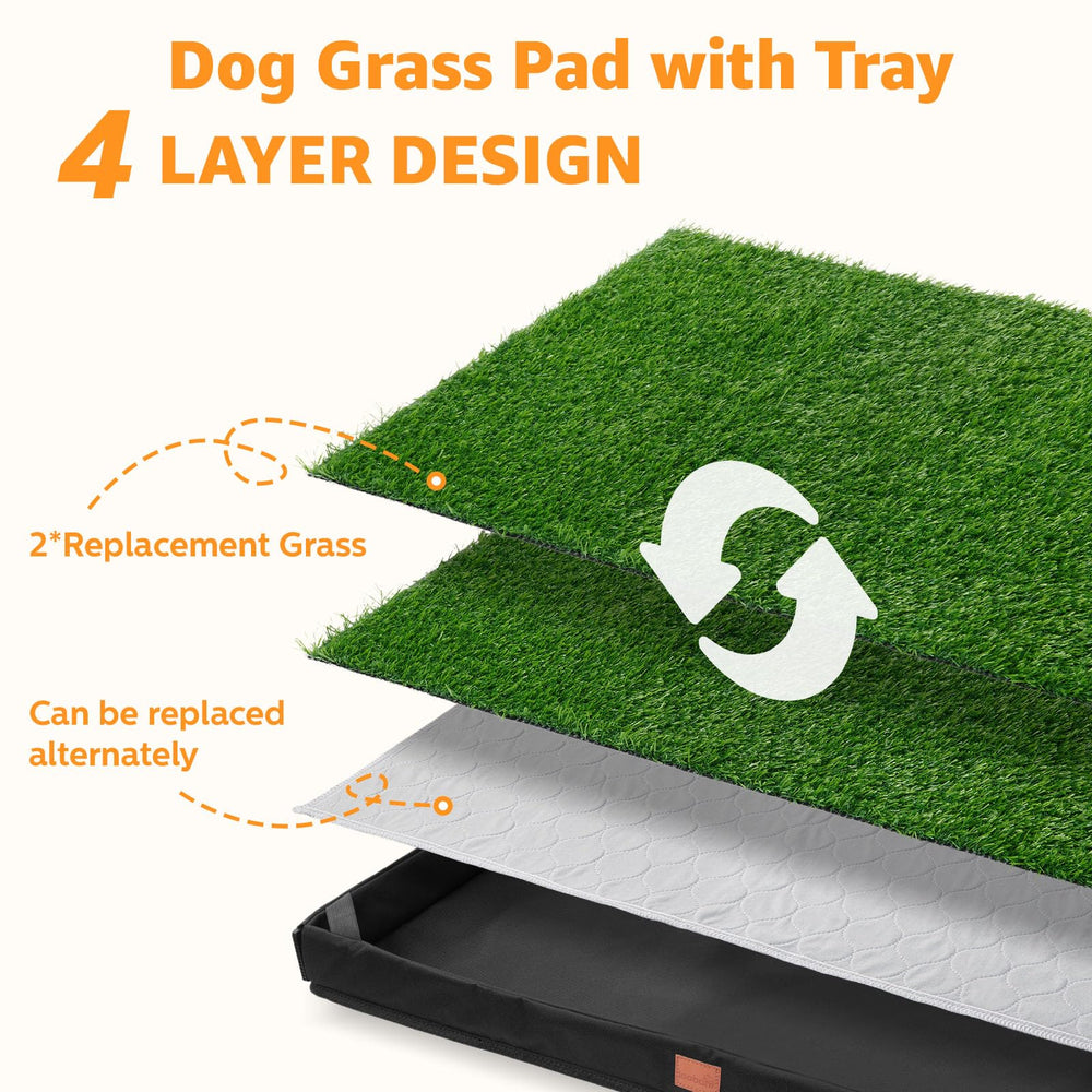 LOOBANI dog grass pad with tray, side view, protects floors from mess.