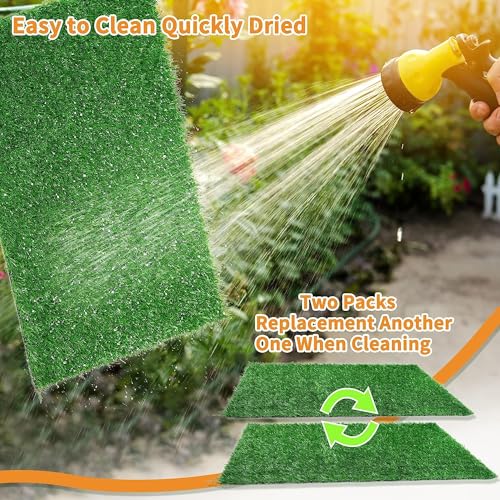 LOOBANI dog grass pee pad 2-pack setup highlights easy replacement and ongoing use.
