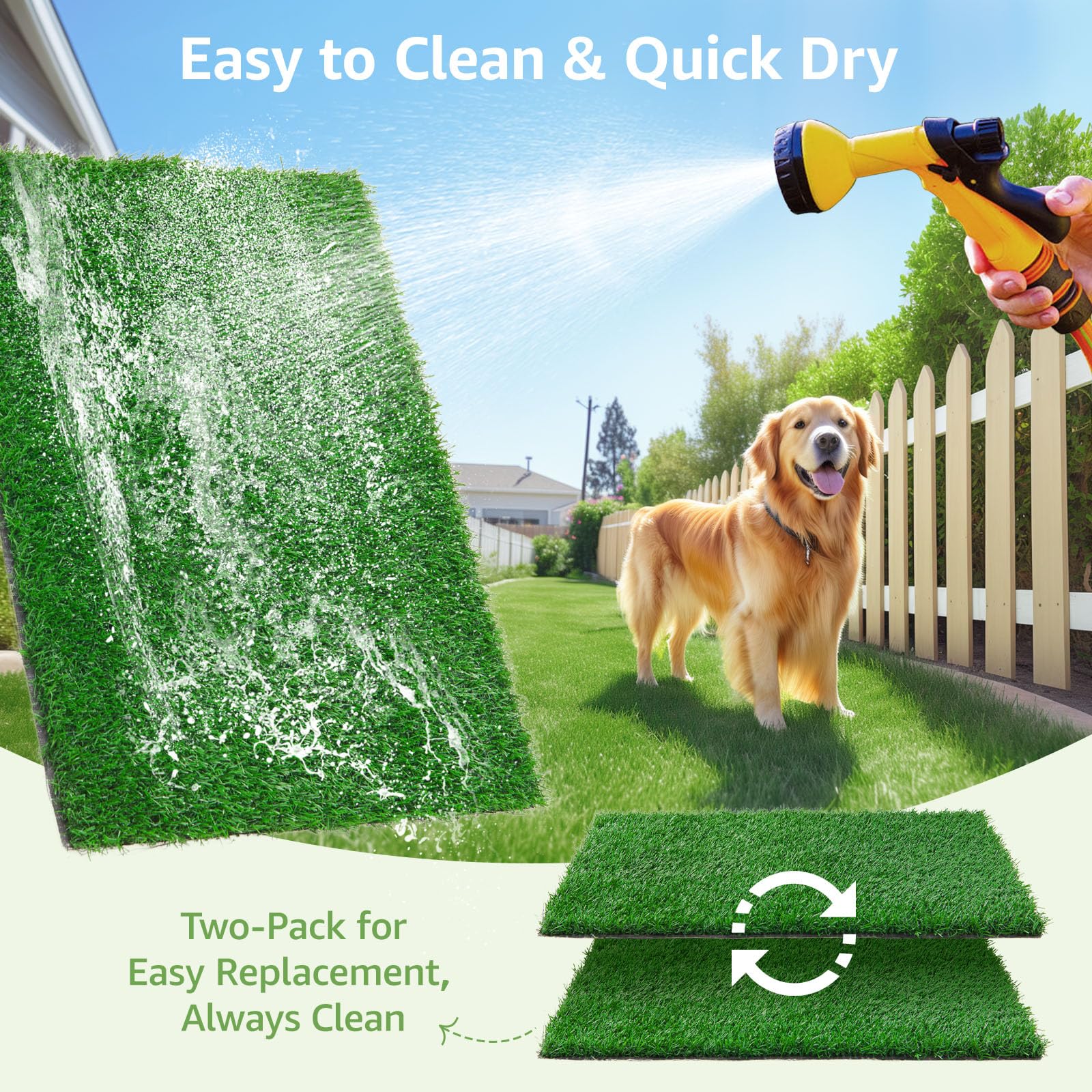 LOOBANI dog grass pad in use by a dog during potty time.