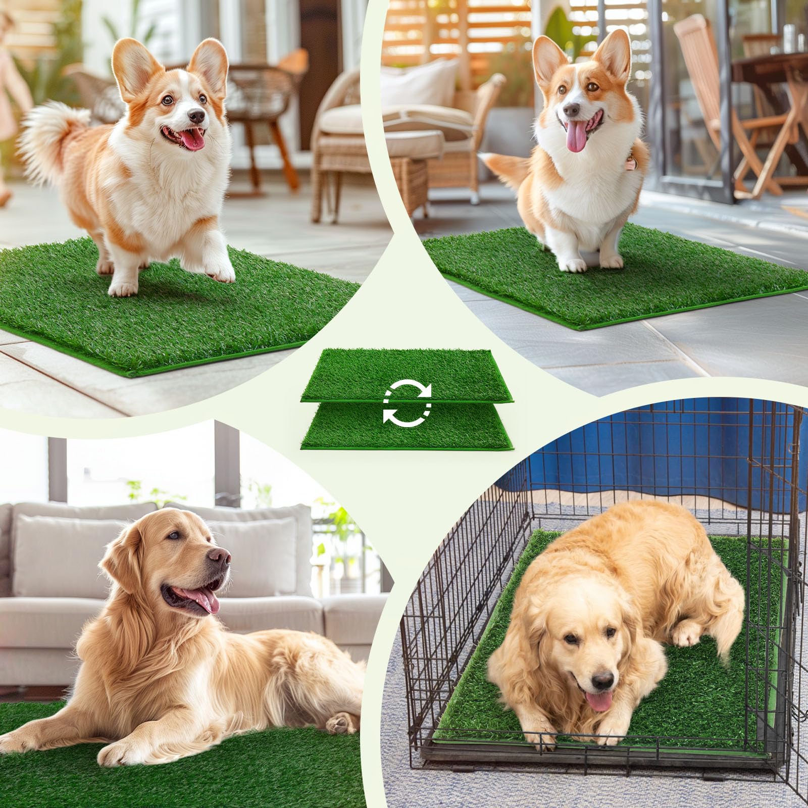 LOOBANI pee pad reduces mess with quick-drying artificial grass surface.
