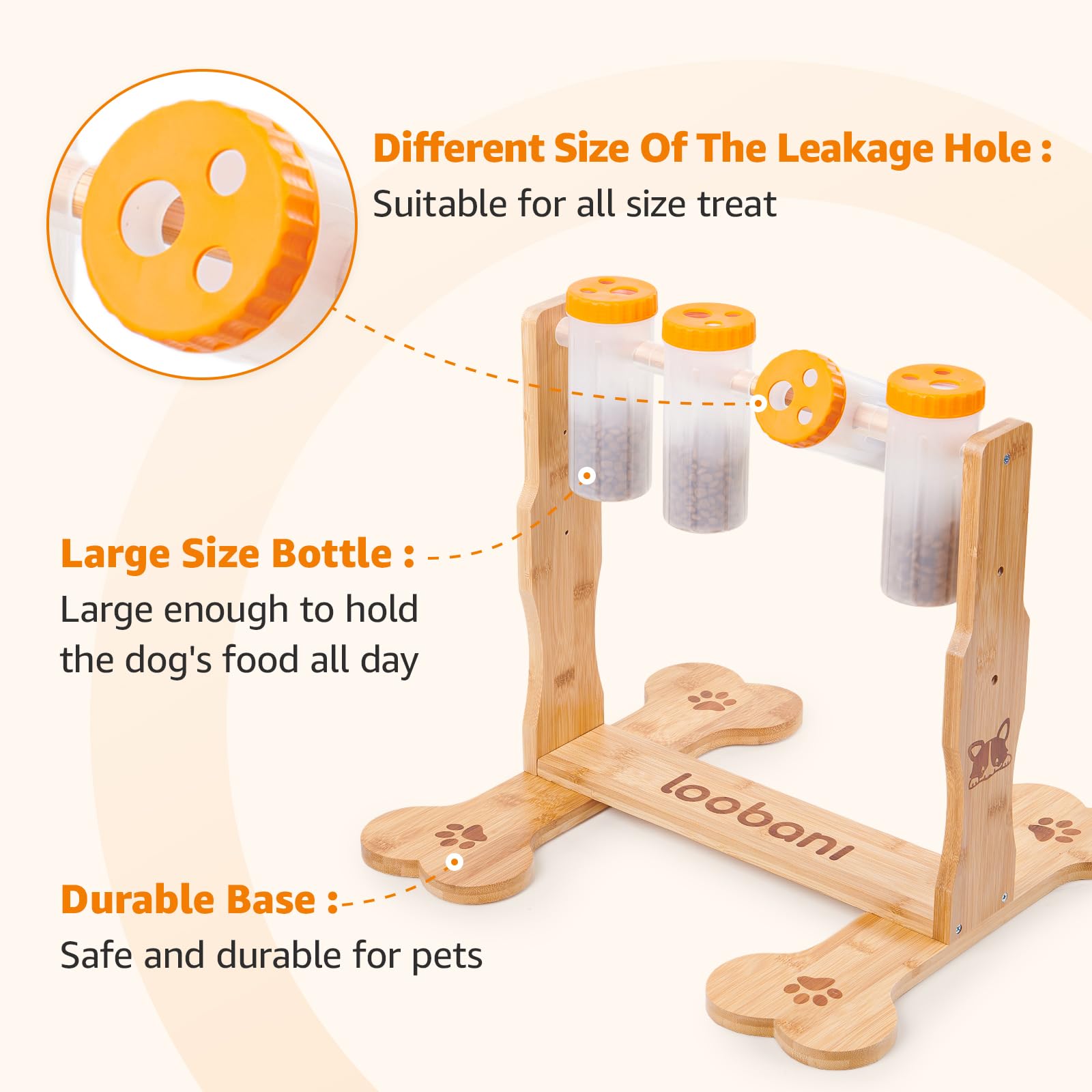 LOOBANI dog puzzle toy heavy-duty base resists tipping for confident chewers.