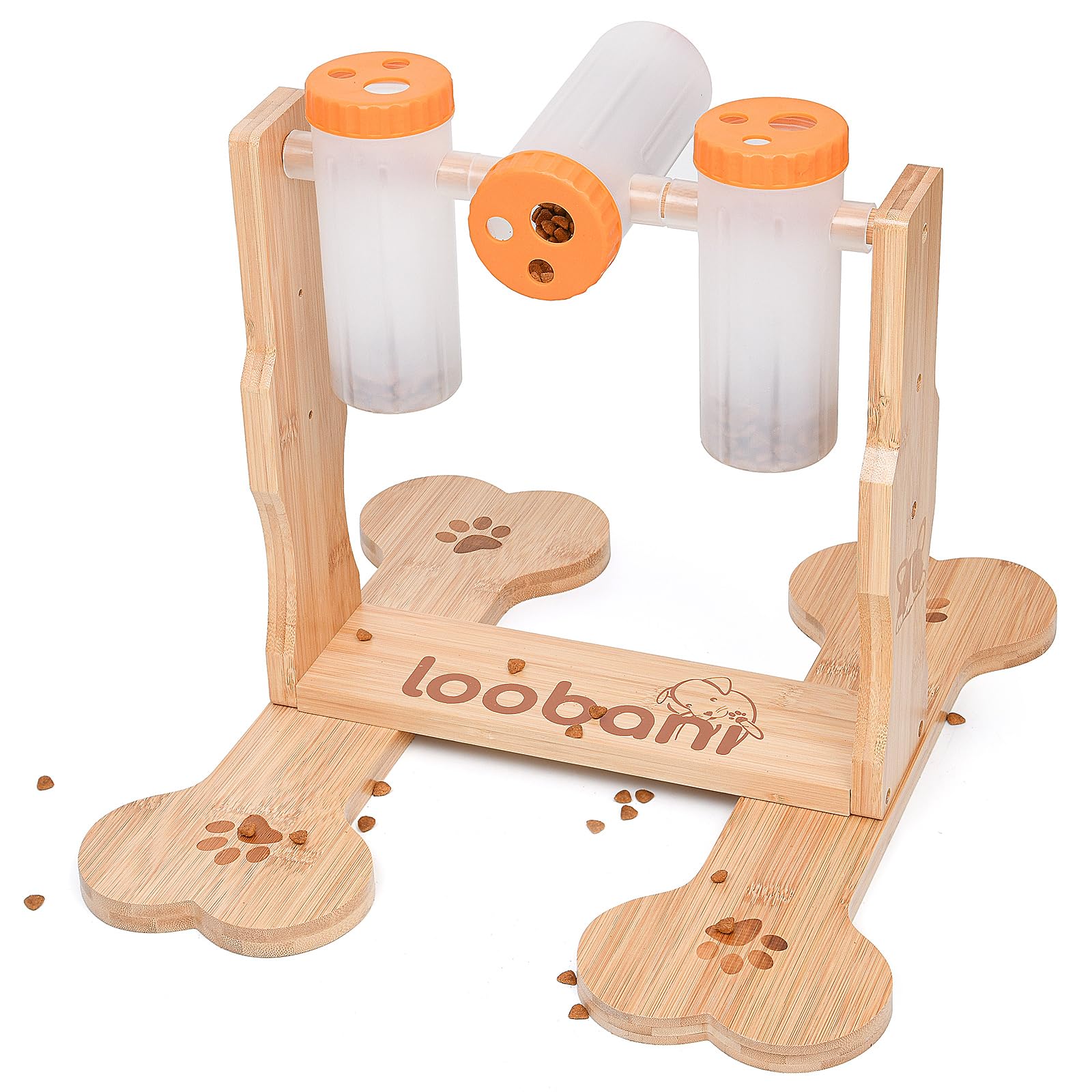 Loobani wooden dog puzzle toy base close-up for enrichment and treats.