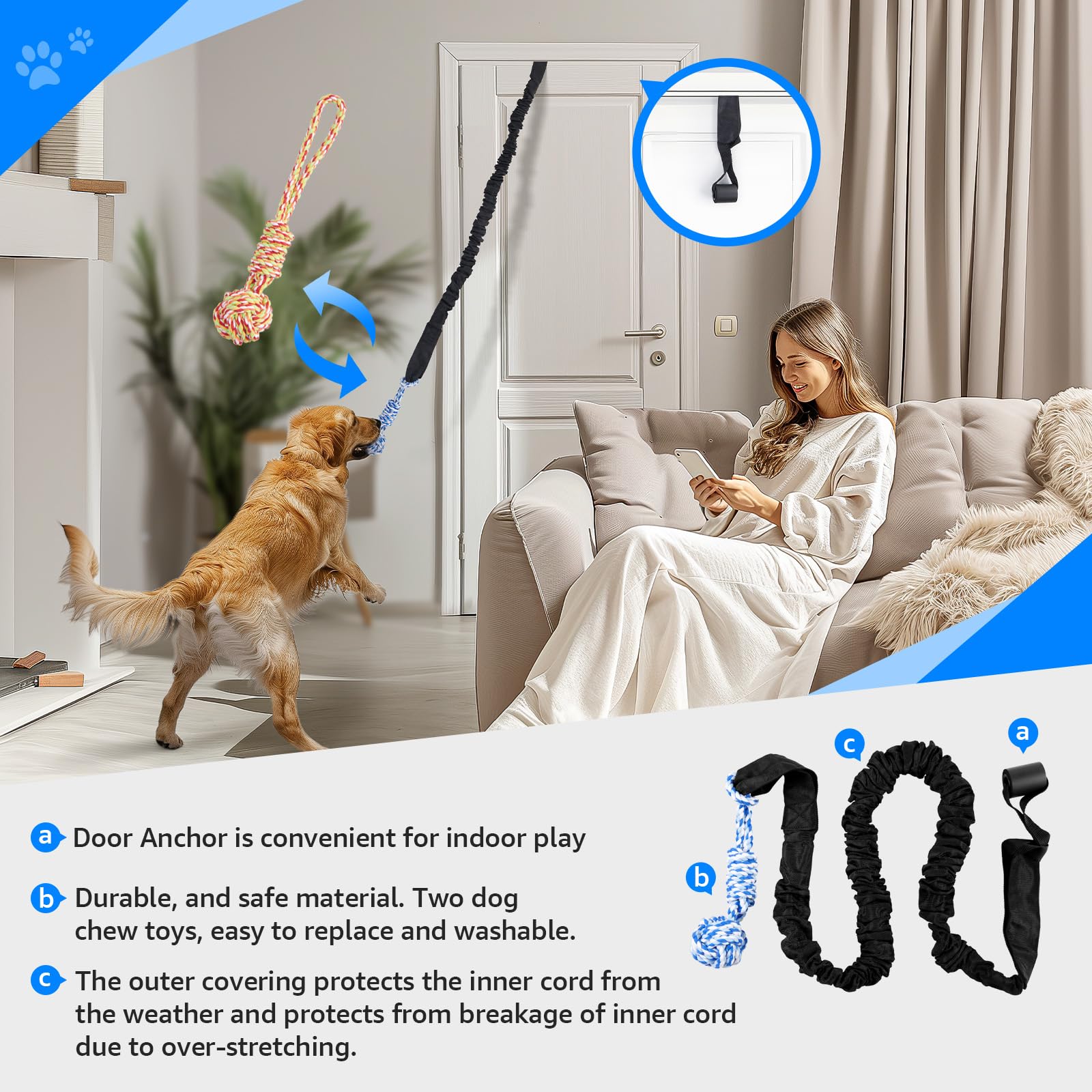 LOOBANI Durable Bungee Dog Rope Toy stands up to powerful chewers and rough play