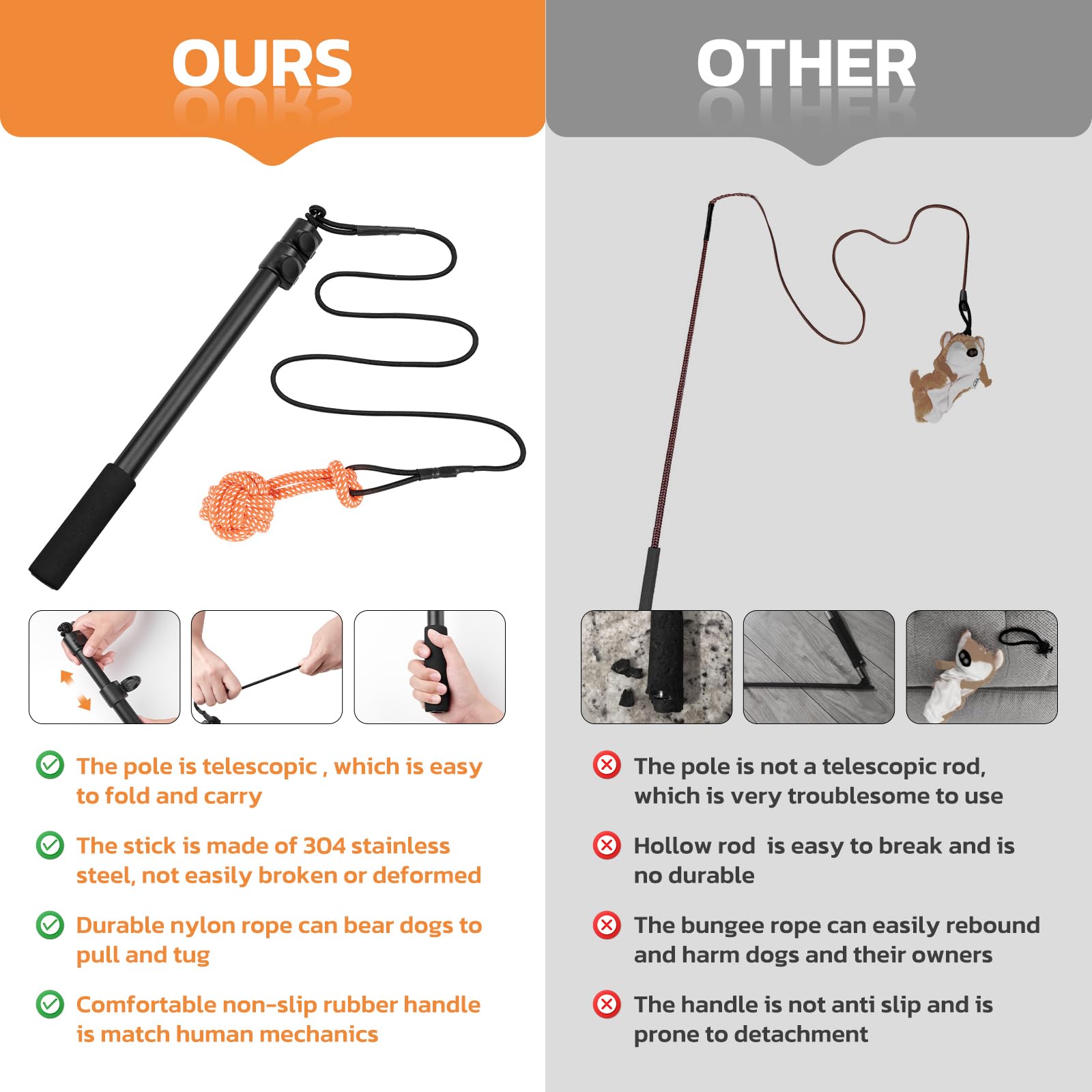 LOOBANI Flirt Pole durable nylon rope endures strong tension for extended play and tug-of-war