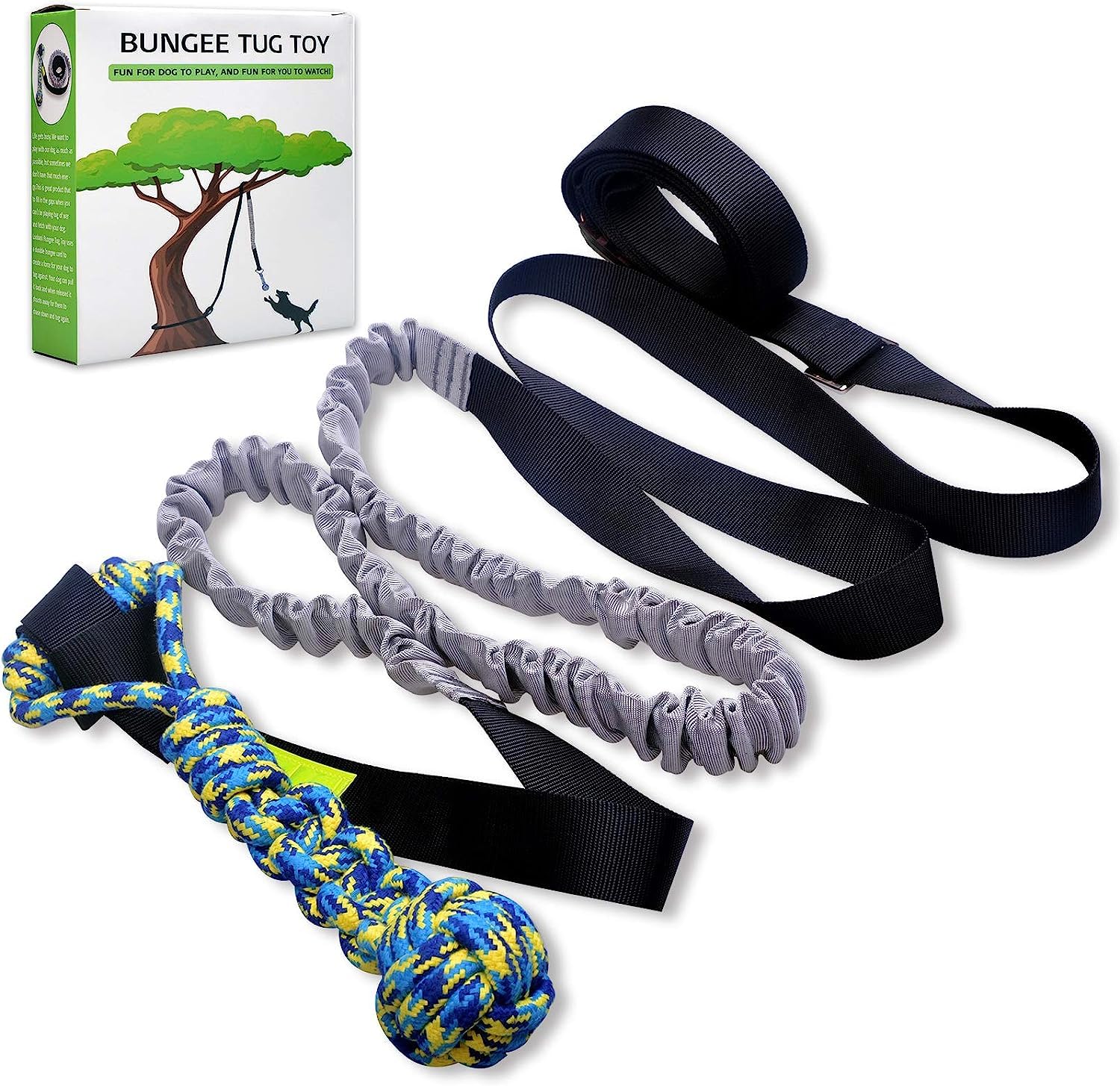 LOOBANI Outdoor Bungee Tug Toy hanging from a tree enables energetic play.
