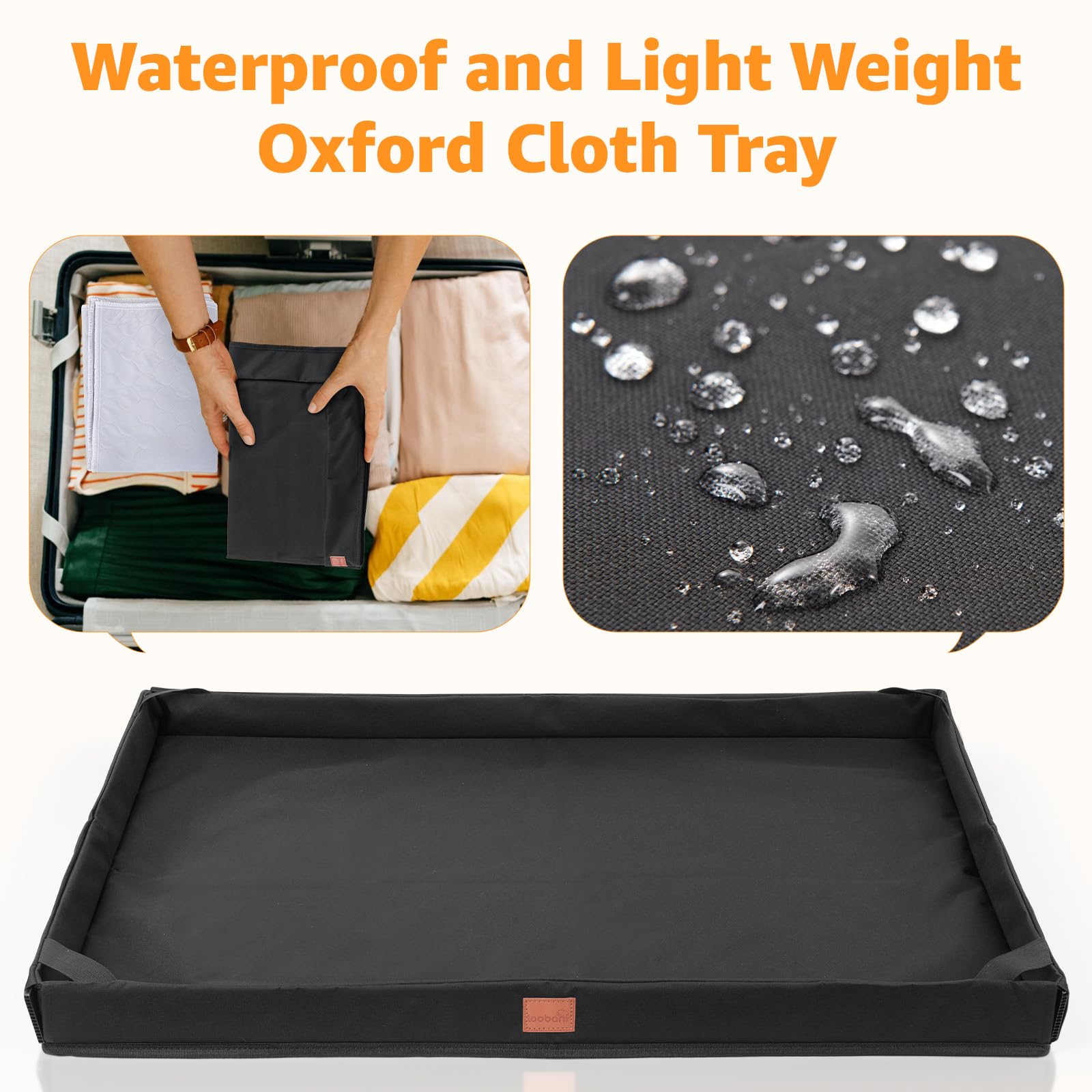 LOOBANI oxford cloth tray folded for travel and storage.