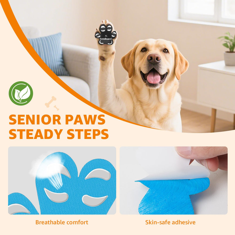 LOOBANI Paw Pads easy-application illustrates simple trim-and-apply steps.