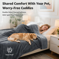 LOOBANI reversible flannel dog blanket shows two cozy sides for comfort on the sofa.