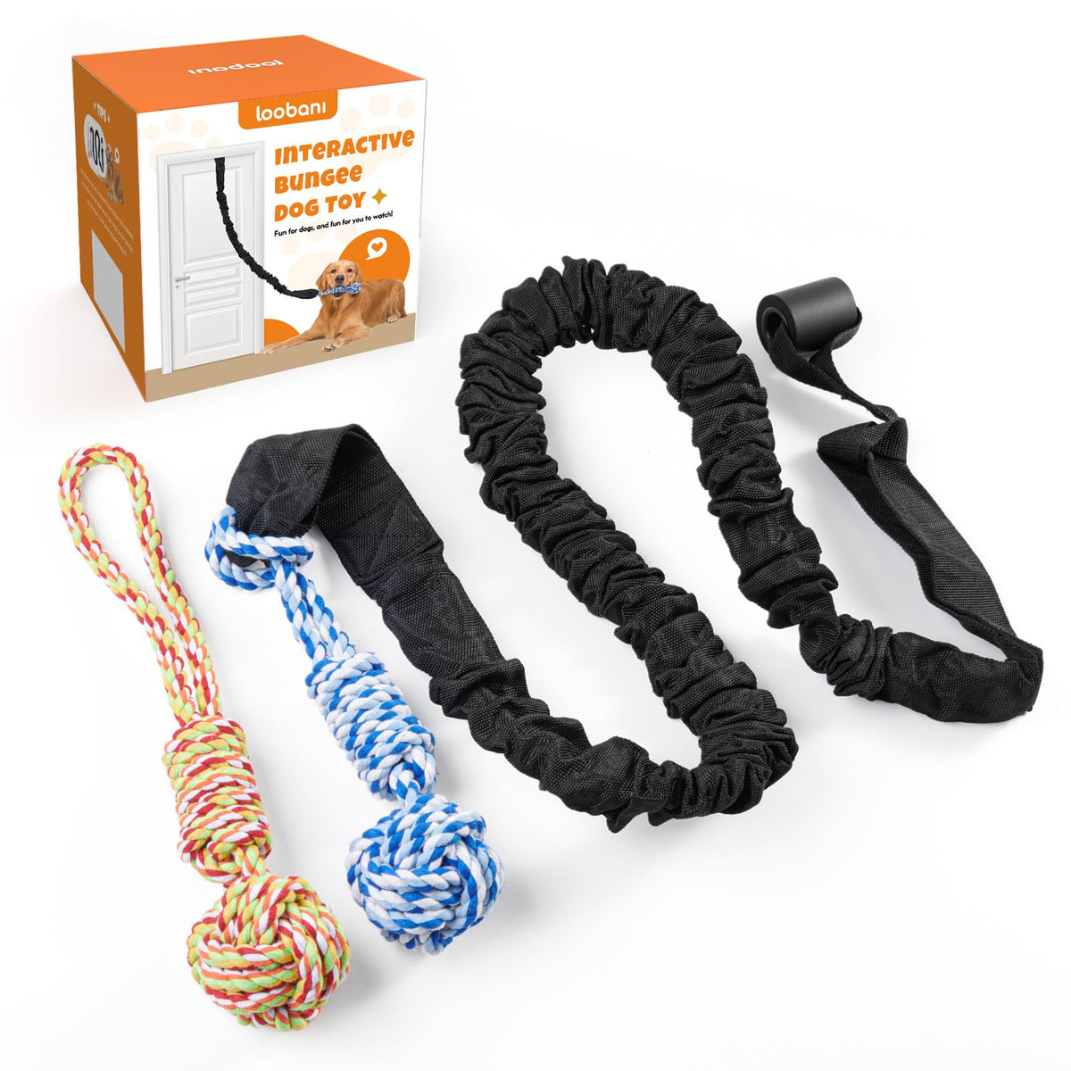 LOOBANI Spring Pole Dog Rope Toy door hanging setup enables indoor and outdoor tug play