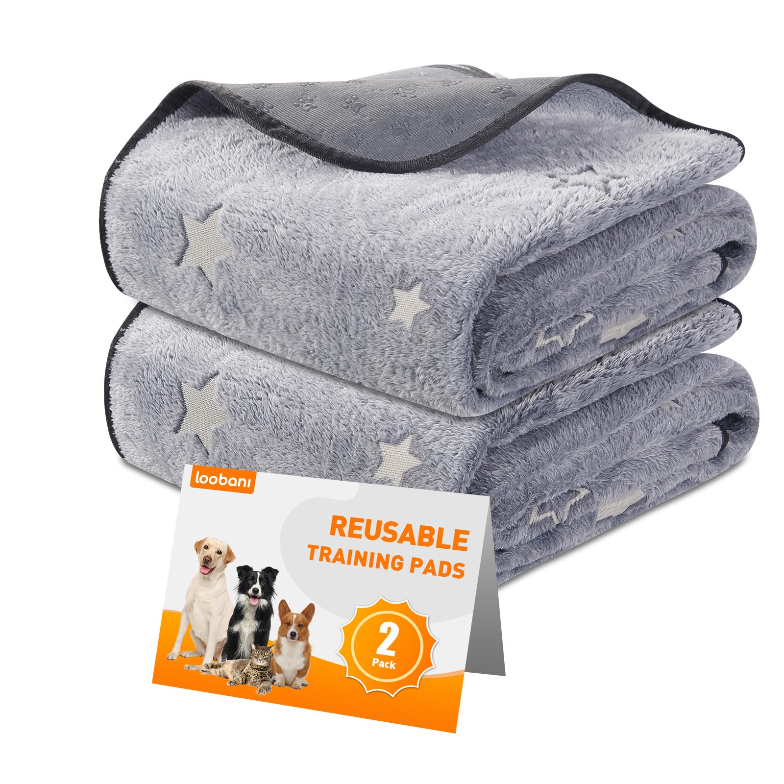 LOOBANI washable pee pad flat gray with star pattern for potty training and floor protection.