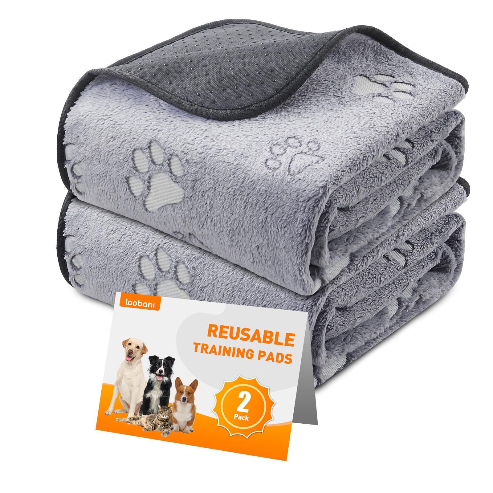 LOOBANI washable pee pad grey front shows 36x36 size for stable potty training and floor protection.