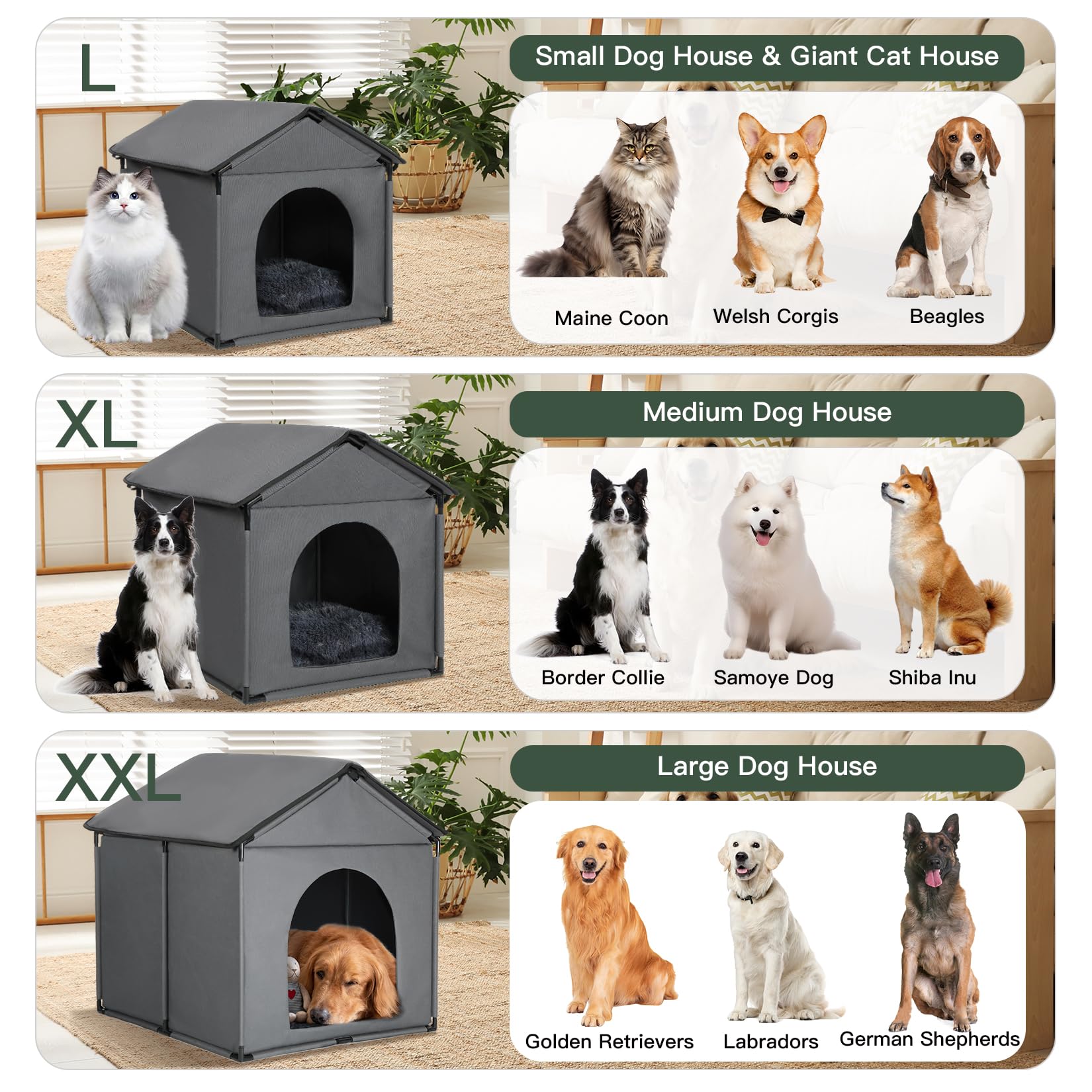 LOOBMBNS large dog house interior 30x28x23in offers roomy comfort.