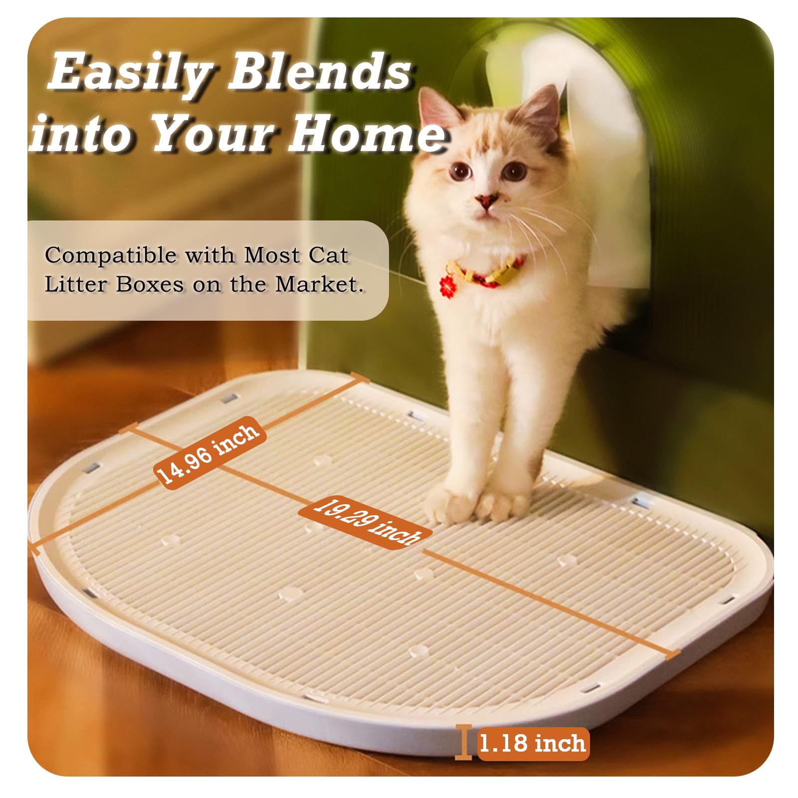 LoopTime cat litter mat dimensions 19-29x14-96 demonstrates wide coverage.