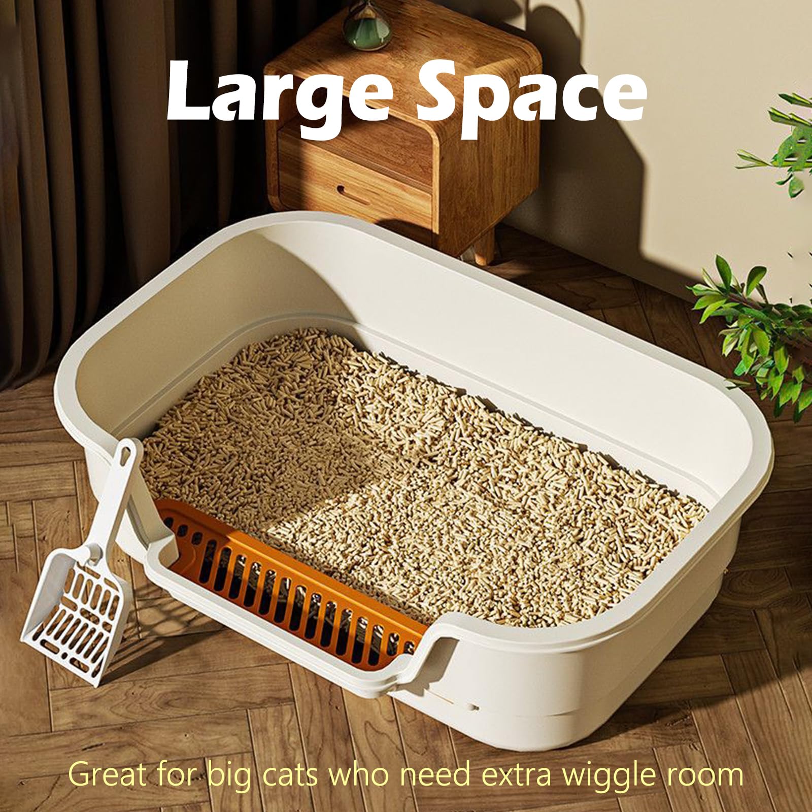 LoopTime Extea large cat litter box shows anti-diffusion design to minimize litter mess.