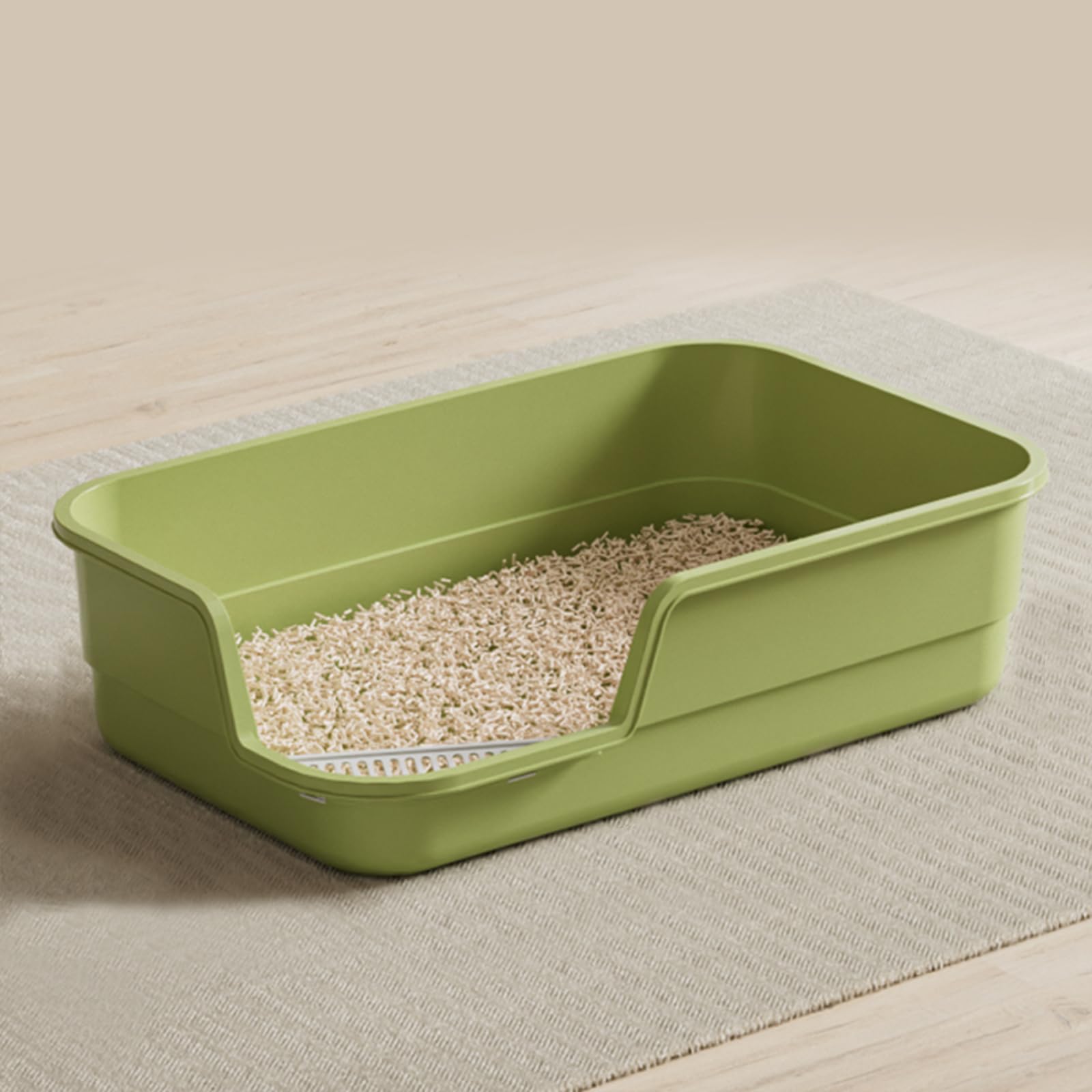 LoopTime extra large litter box green front view with low-entry for easy access