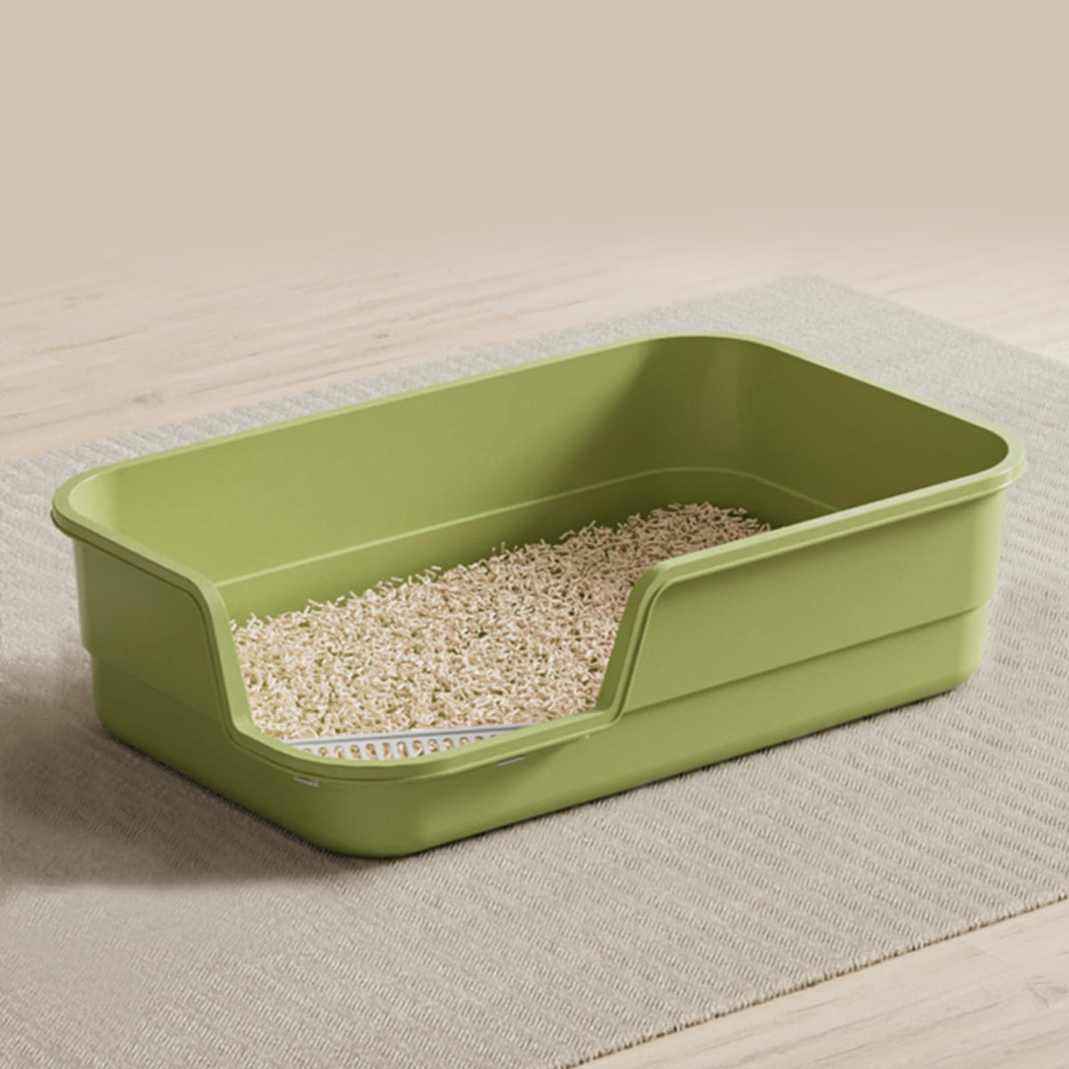 LoopTime extra large litter box green front view with low-entry for easy access
