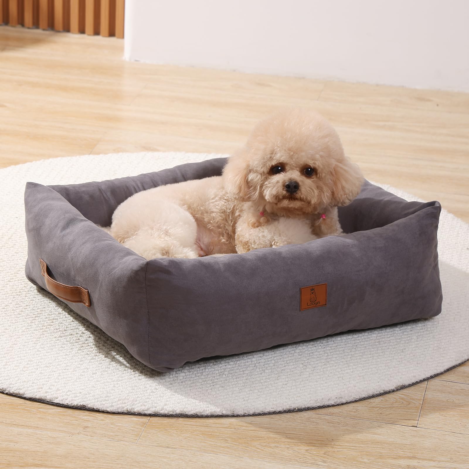 Looyn 25in dog bed four-side cushion showcases enveloping comfort.