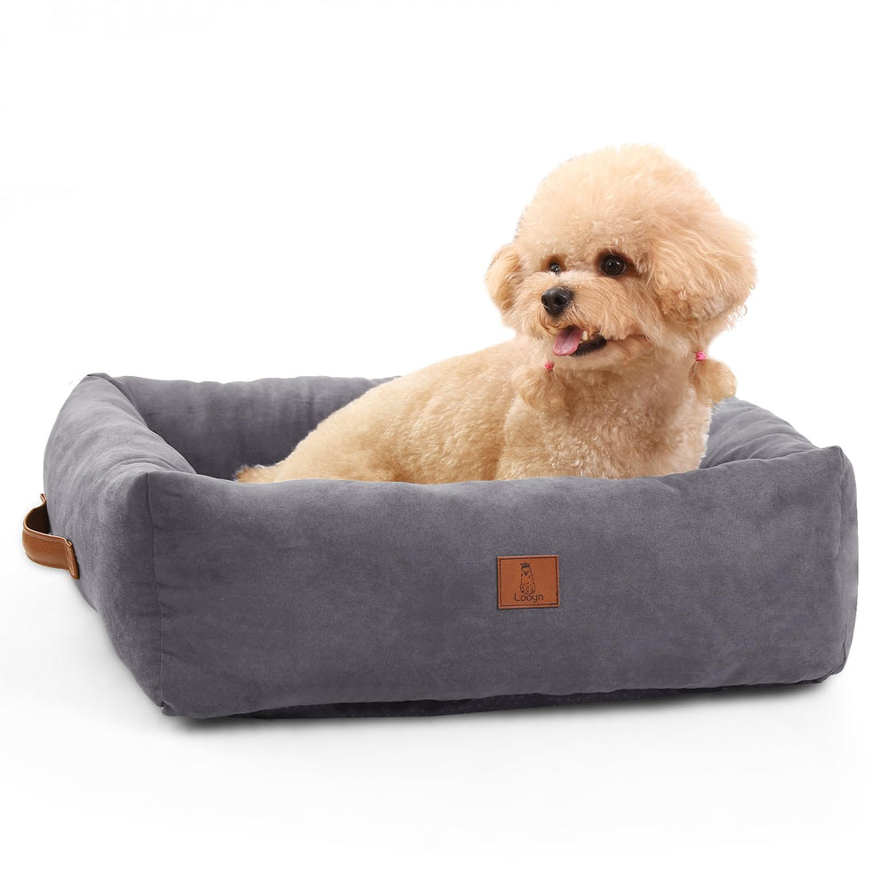 Looyn 25in dog bed grey side view shows plush cushioning for secure curling.
